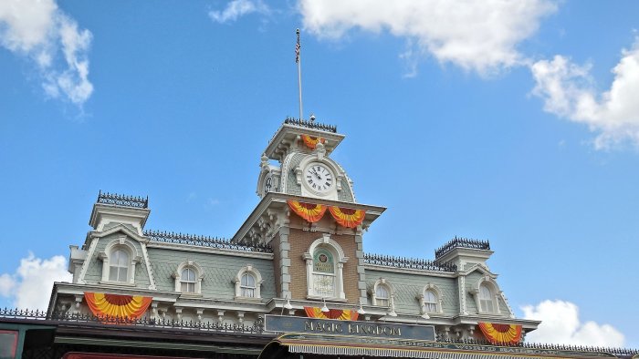 A photo of the Magic Kingdom Train Station from the front in Walt Disney World