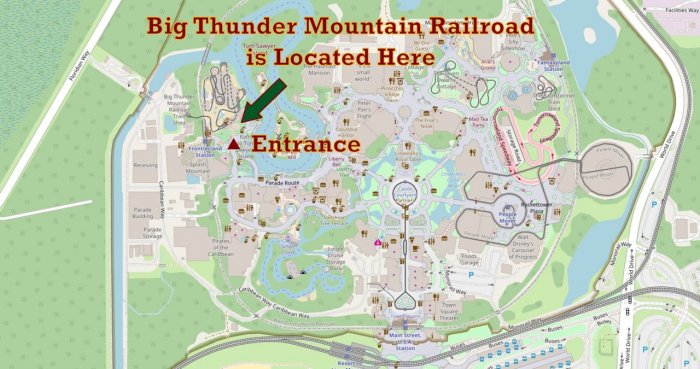 Big Thunder Mountain Railroad Map and Location at Walt Disney World Florida