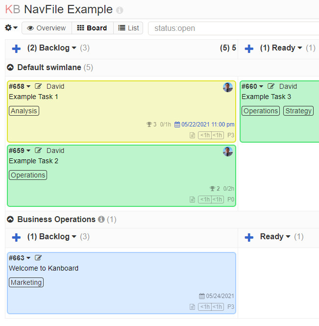 Kanboard Kanban Cards on the Board