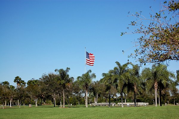 Veterans Memorial Island Sanctuary With United States Flag