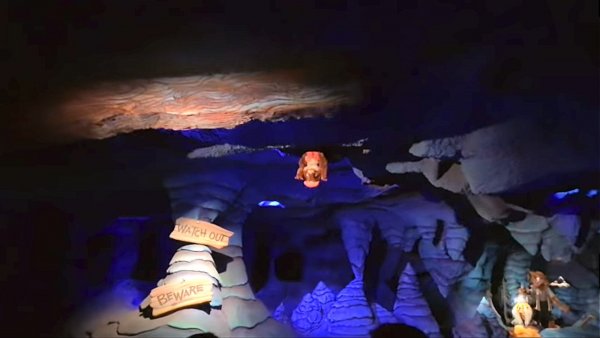 A photo of the splash mountain FSU gopher that pops out from the top of the ceiling
