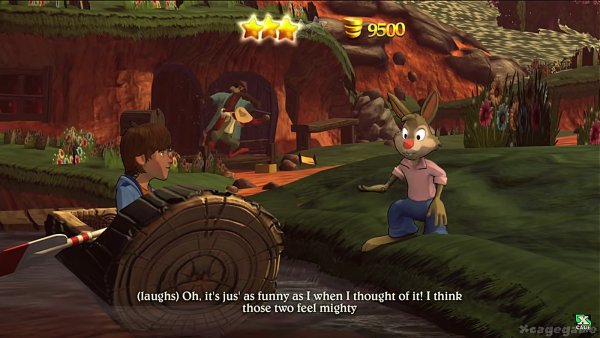 A screen capture of the Splash Mountain video game with Brer Rabbit, Fox, and Bear